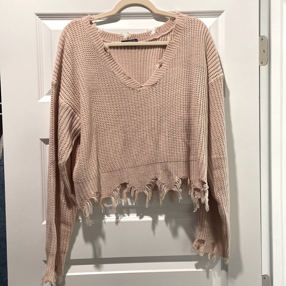 Shein Distressed Blush Pink Sweater